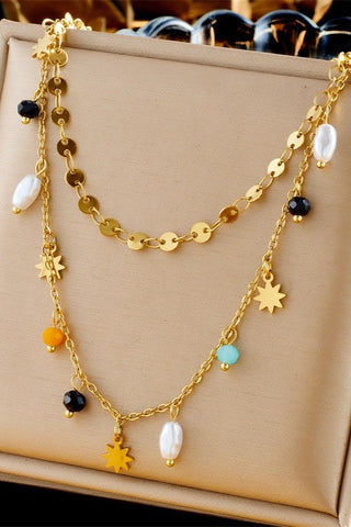 18K Gold-Dipped Mix Bead Layered Necklace - Gold