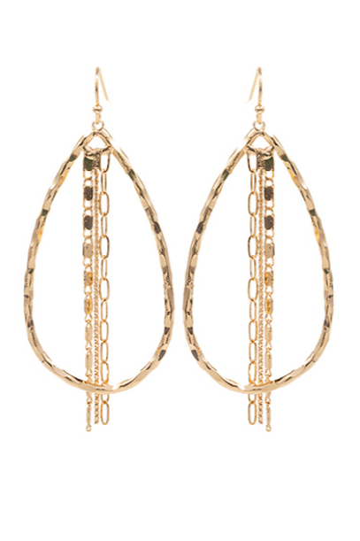 Chain Drop Oval Earrings - Gold