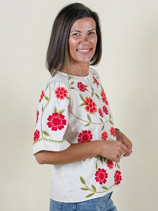 Marni Short Sleeve Floral Embroidery Detail Top