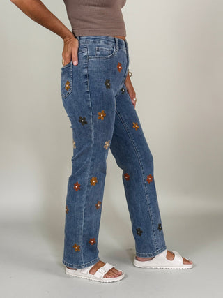 Tegan Floral Embroidered Denim Pants