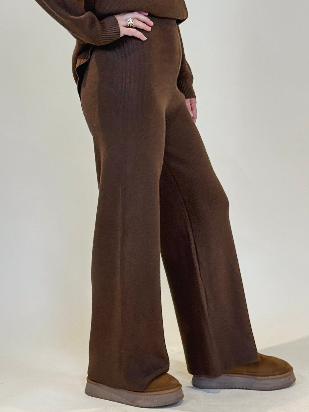 Ellen Earth Tone Wide Leg Ribbed Knit Pants