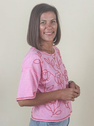 Betty Beaded Floral Applique T-Shirt