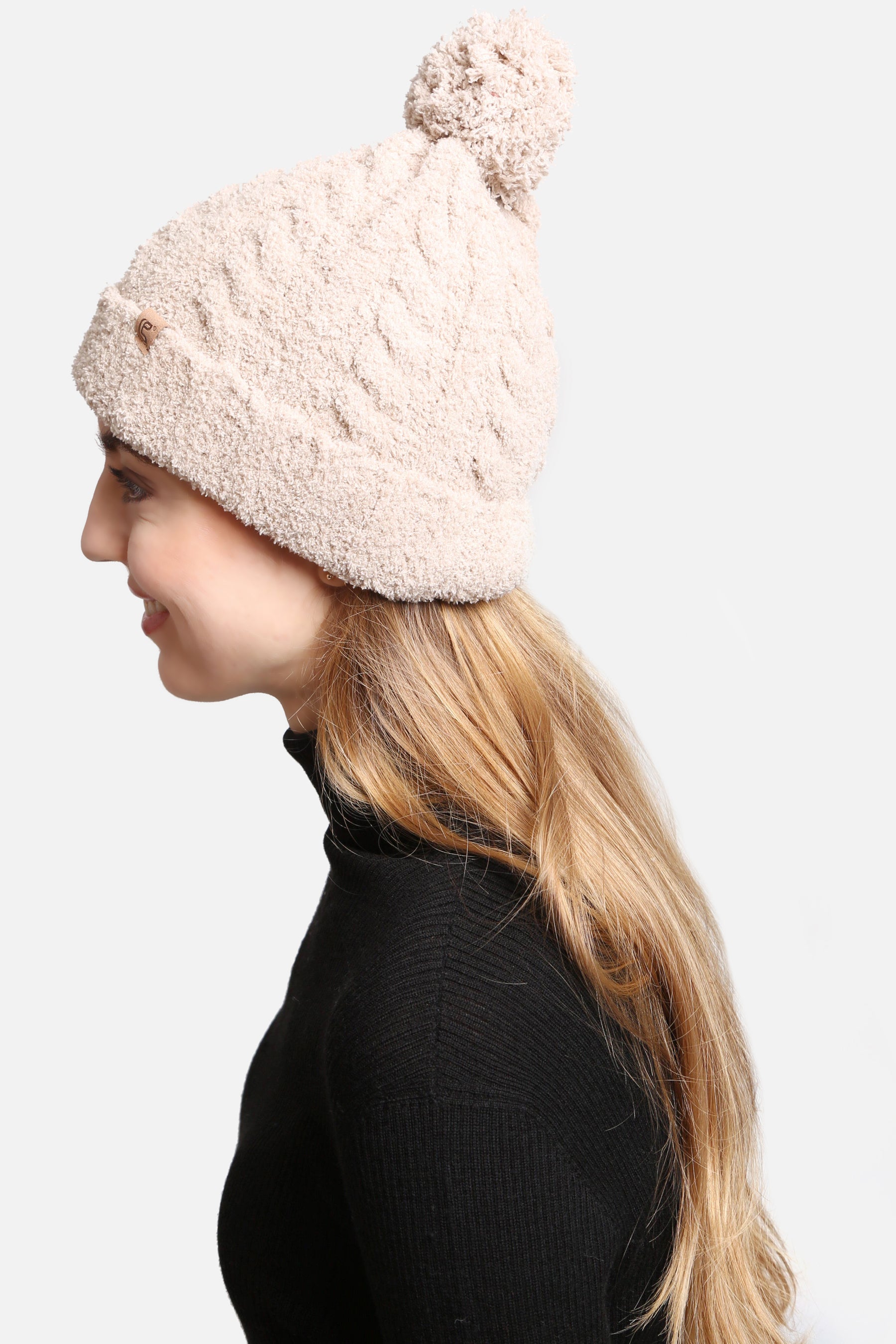 Beige Pom-Pom Beanie