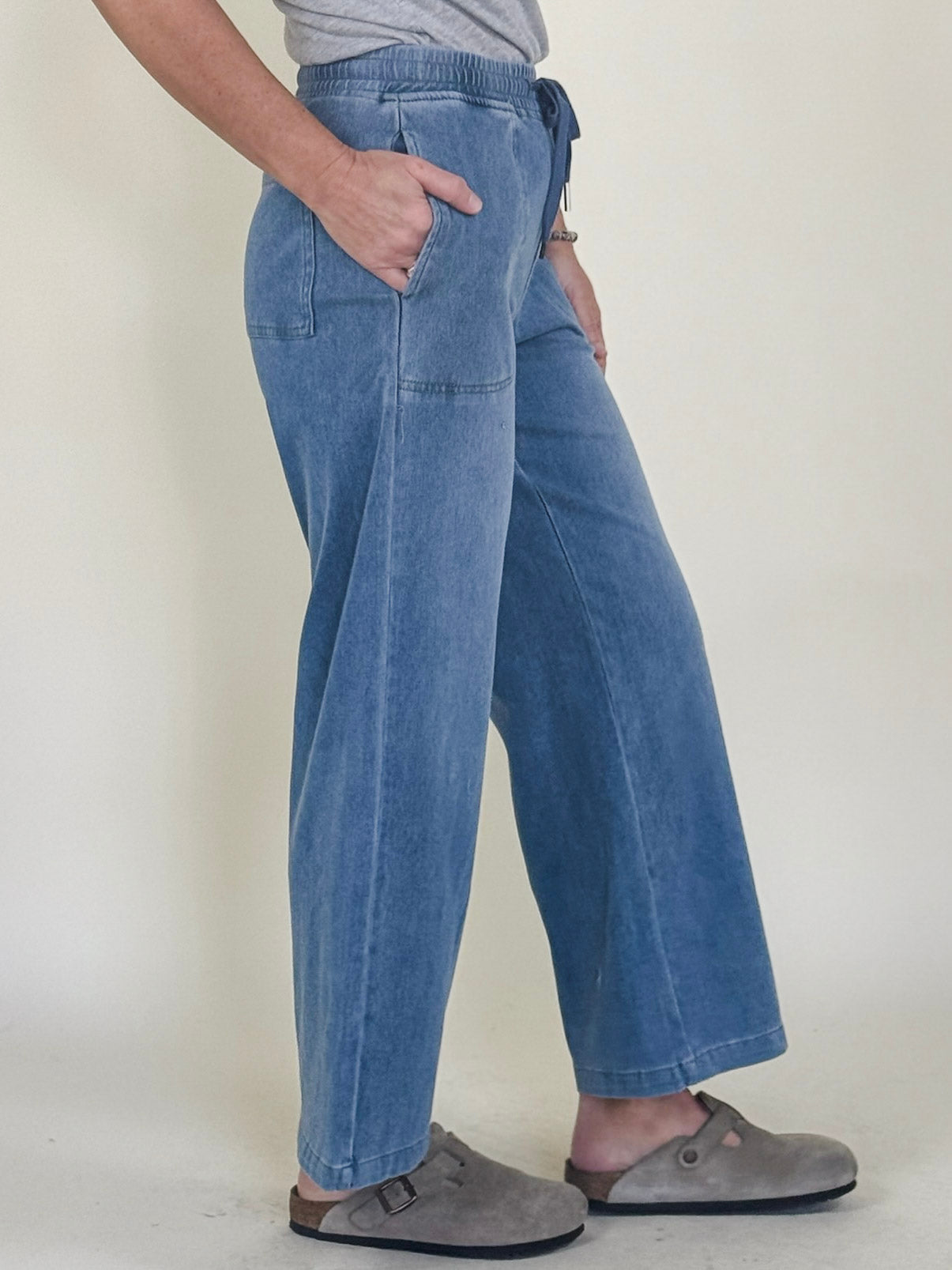 Daisy Knit Denim Wide Leg Pants