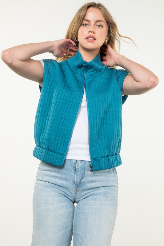 Striped Texture Zip Up Vest