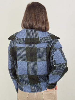 Paula Front Zip Plaid Sweater Jacket