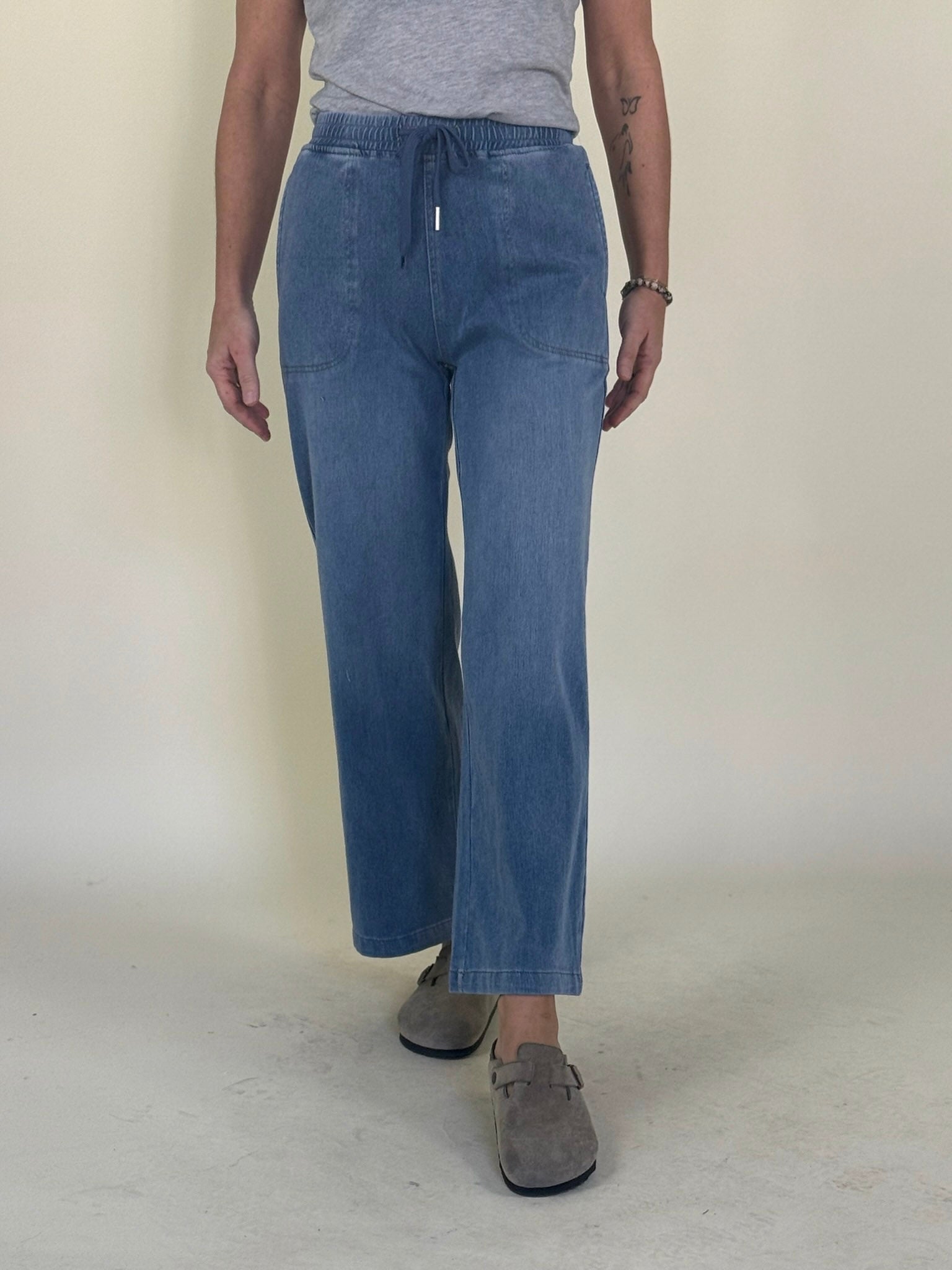 Daisy Knit Denim Wide Leg Pants