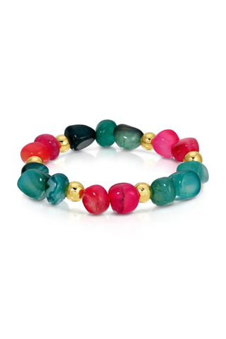 Bold Tumbled Stones Statement Bracelet - Pink/Teal