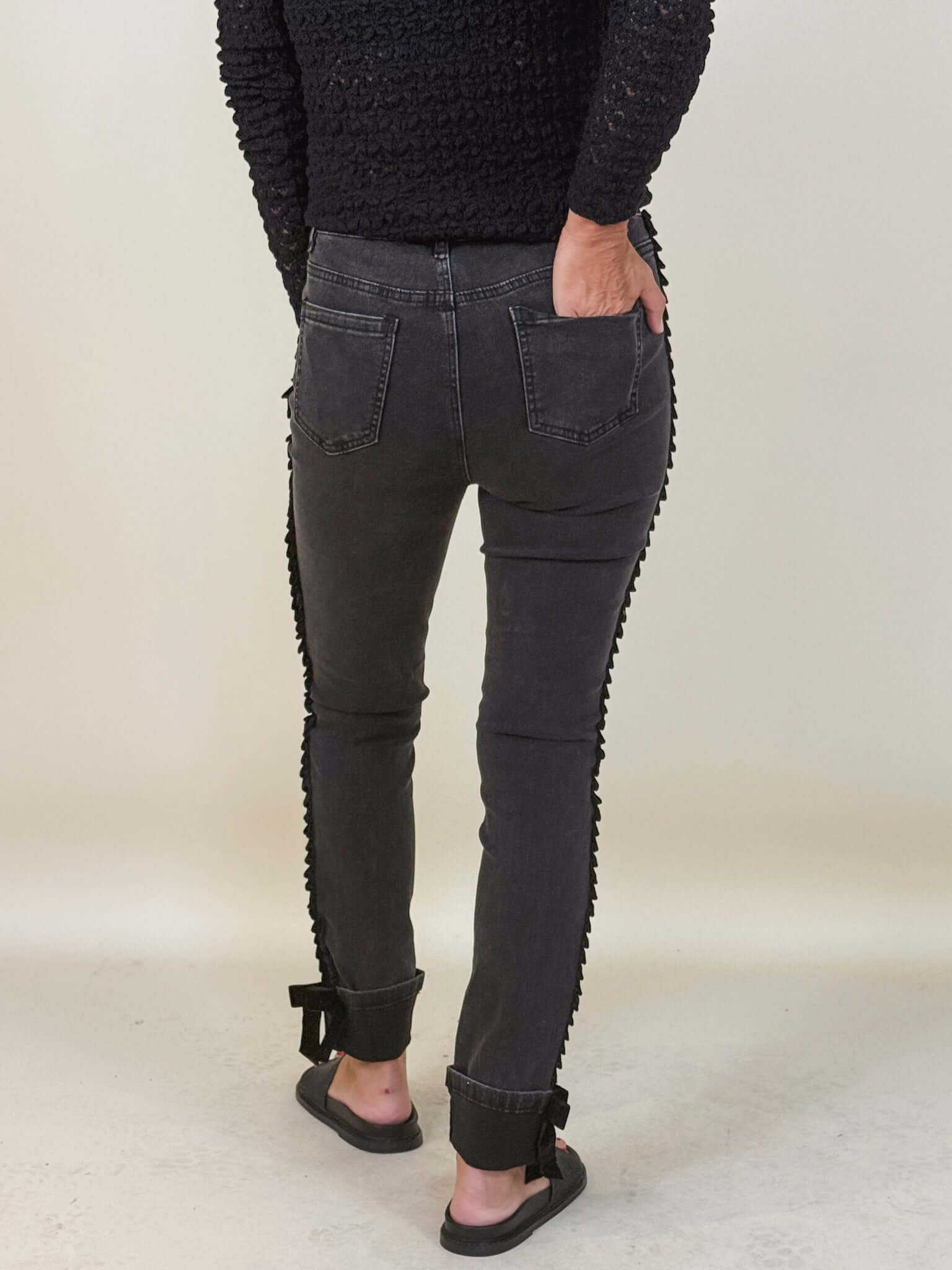 Gina Velvet Bow Slim Leg Jeans, 29" Inseam