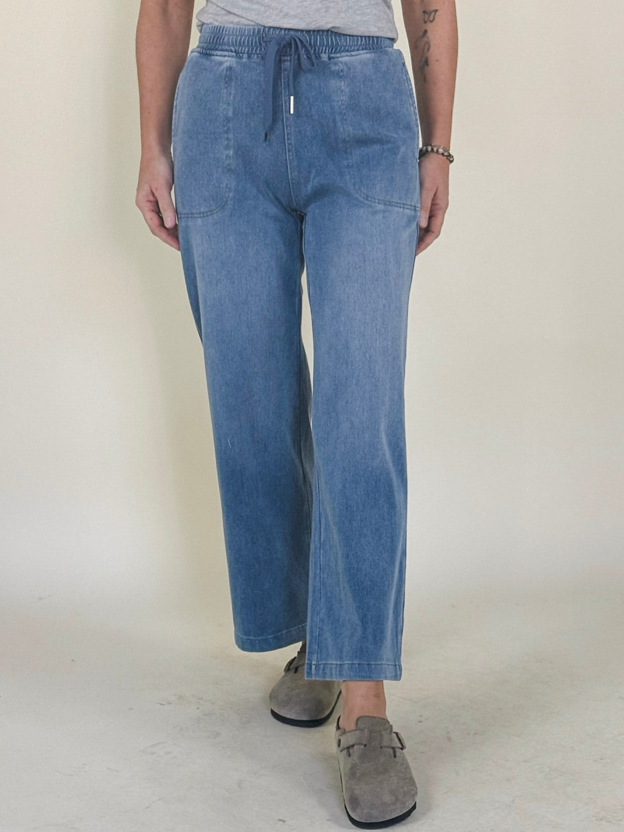 Daisy Knit Denim Wide Leg Pants