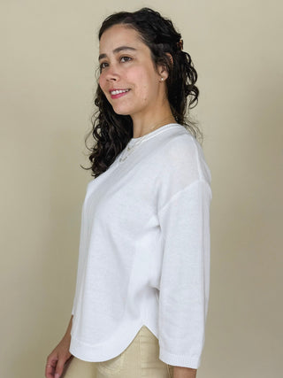 Carolyn 3/4 Sleeve Curved Hem Sweater