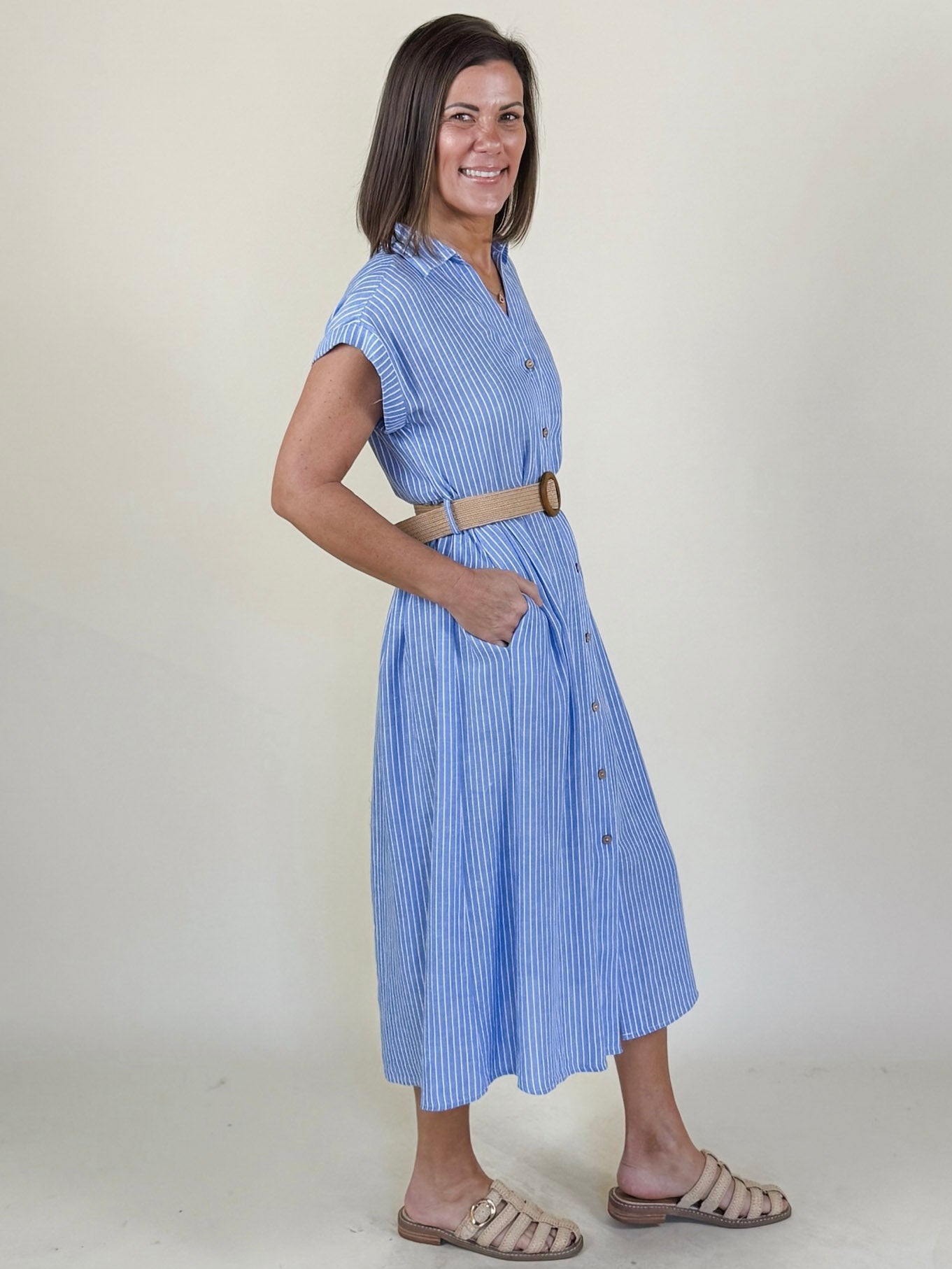 Beatriz Button Front Belted Maxi Dress
