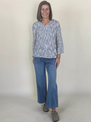 Daisy Knit Denim Wide Leg Pants