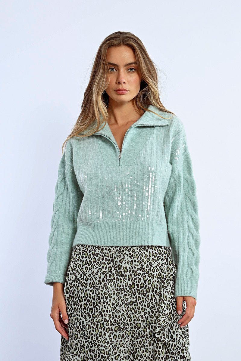 Stella Sequin Quarter Zip Sweater