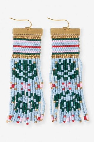 Lauren Nordic Holiday Beaded Fringe Earrings - Blue