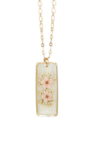 Light Pink Gold Bar Dried Flower Necklace