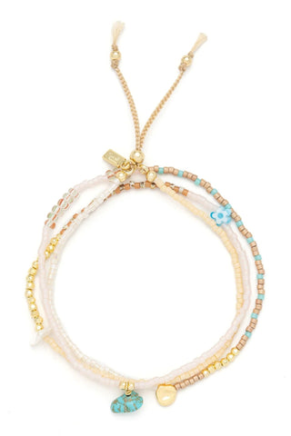 Mixed Media Wrap Bracelet/Necklace - Tranquility/Turquoise/Gold