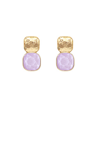 12mm Stone & Metal Double Square Earrings - Lavender/Gold