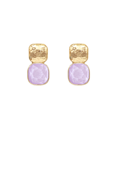12mm Stone & Metal Double Square Earrings - Lavender/Gold