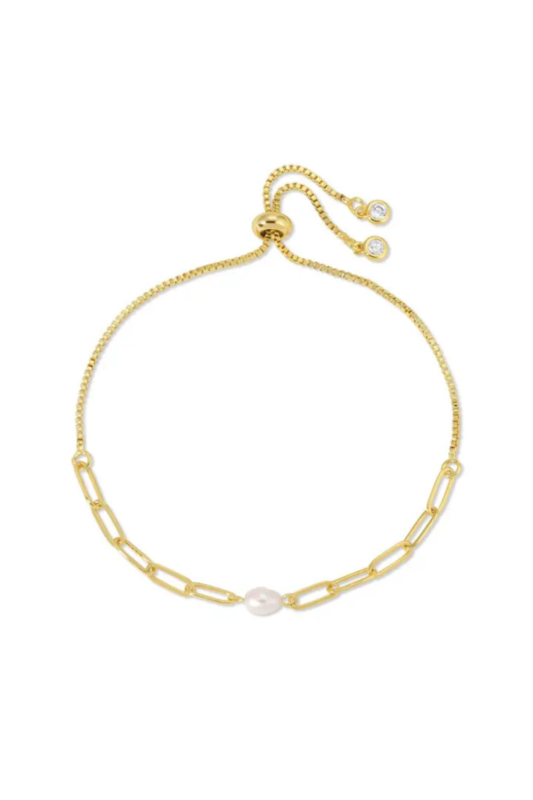 Delicate Link Chain with Pearl Pulley Bracelet