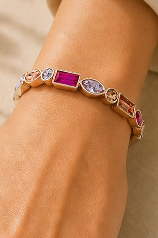 Multi-Shape Rhinestone Stretch Bracelet - Gold/Pink Multi