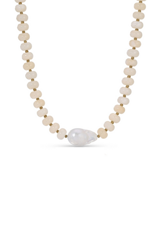 Stone Necklace with Baroque Pearl - Ivory