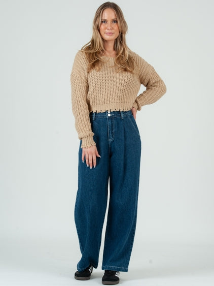 Fiona Frayed Crop Sweater