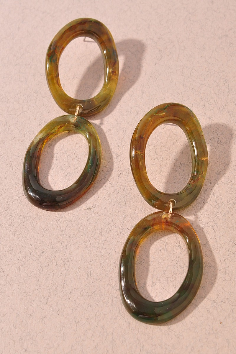 Acetate Oval Link Dangle Earrings - Green
