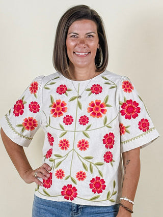 Marni Short Sleeve Floral Embroidery Detail Top