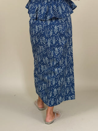 Fidelina Side Button Fish Pattern Skirt