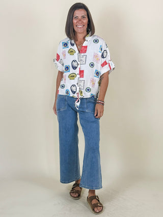 Isabella Drawstring Wide Leg Denim Pants