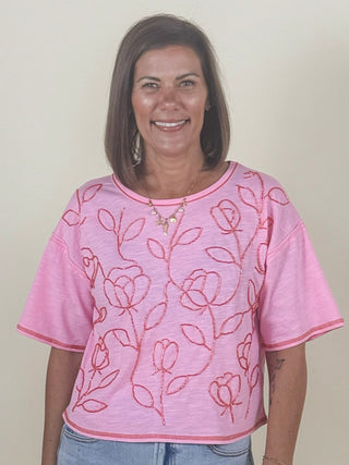Betty Beaded Floral Applique T-Shirt