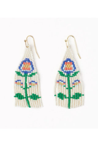 Audrey Seed Bead Poppy Flower Earrings - Lapis