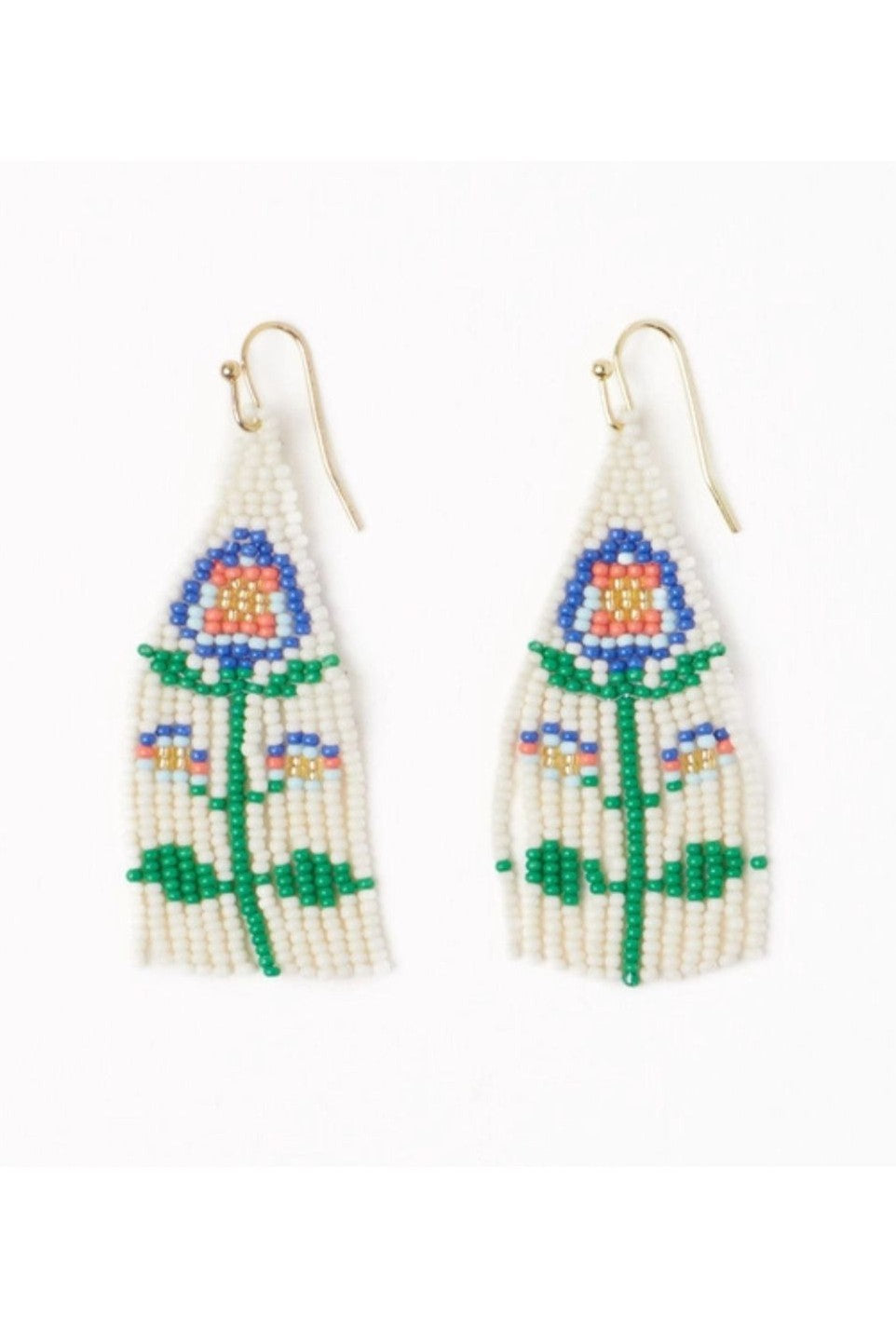 Audrey Seed Bead Poppy Flower Earrings - Lapis