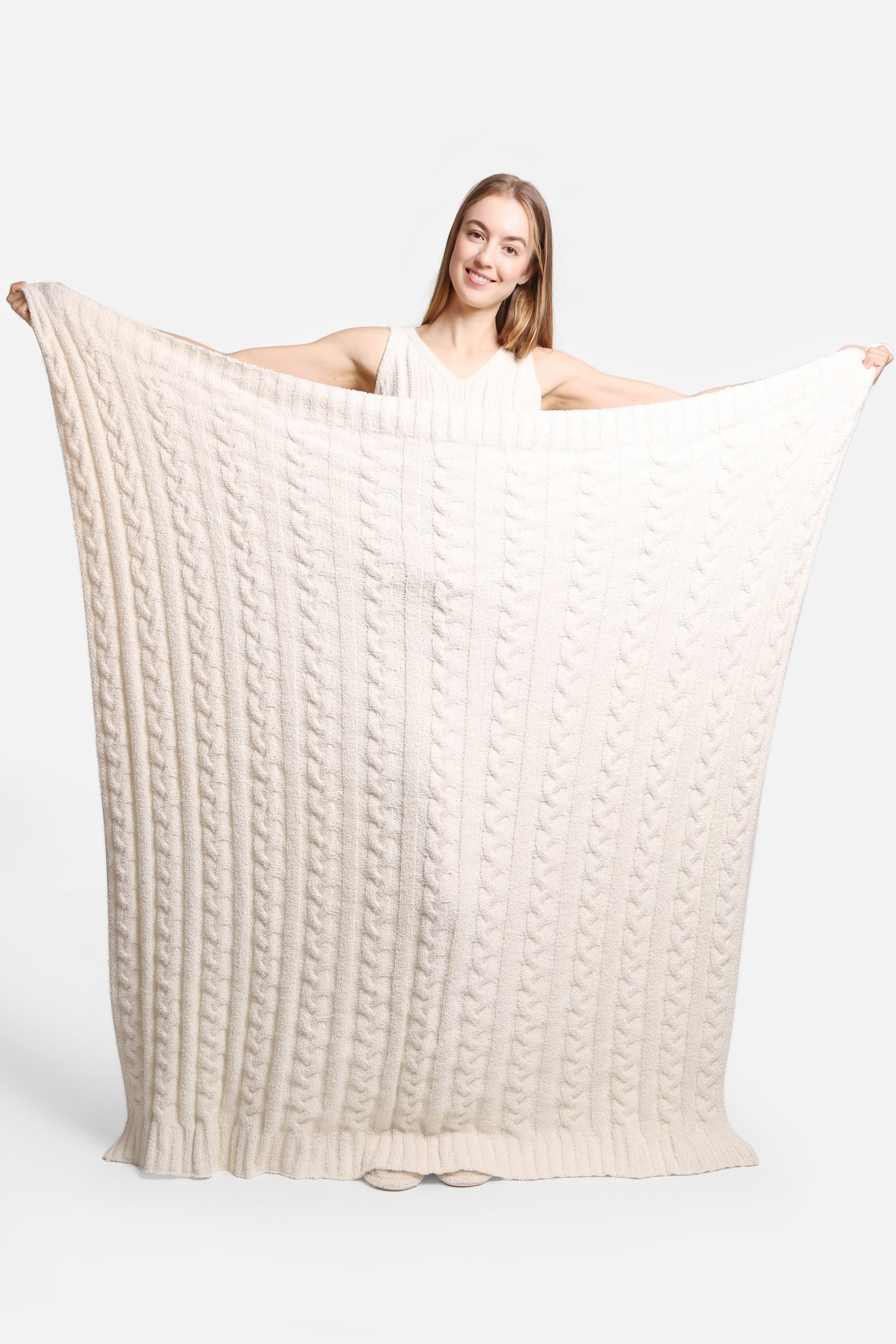 Ivory Cable Knit Throw Blanket