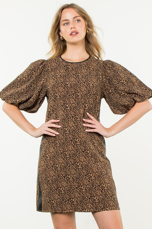 Puff Sleeve Cheetah Print Dress