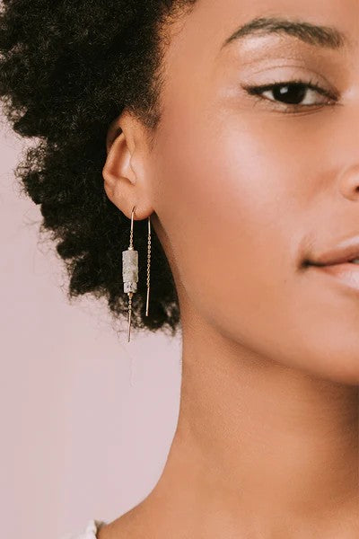 Rectangle Stone Thread Earrings - Howlite/Black/Gold
