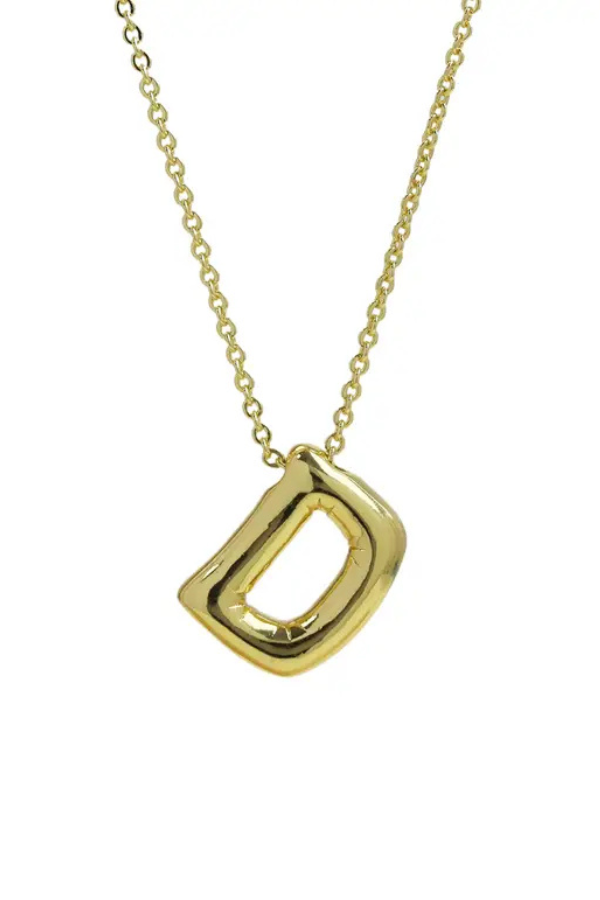 Initial Balloon Bubble Gold Necklace  - 0.57" - D