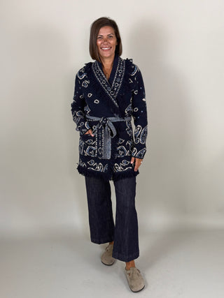 Carla Self-Belt Jacquard Cardigan