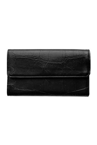 Faux Croc Marnie Mini Trifold Wallet - Black