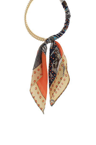 Silk Scarf Wrapped Collar Necklace - Orange Multi