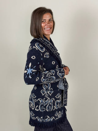 Carla Self-Belt Jacquard Cardigan