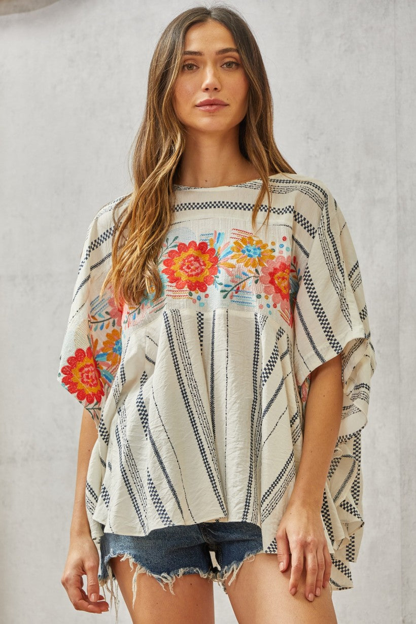Pamela Embroidered Poncho Top