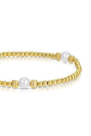 Textured & Pearl Beads Stretch Bracelet - Gold