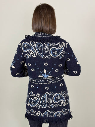 Carla Self-Belt Jacquard Cardigan