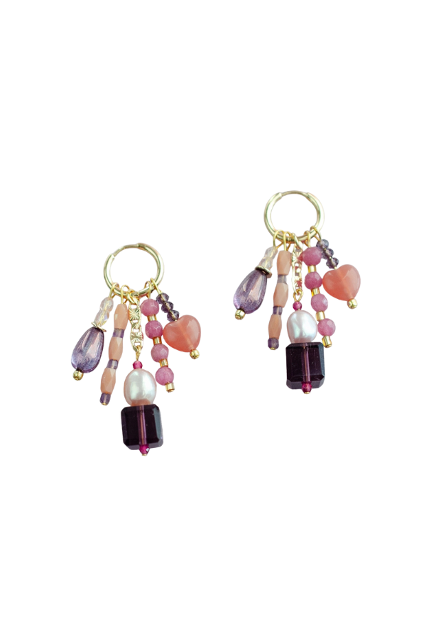 Pink & Purple Heart Charm Earrings