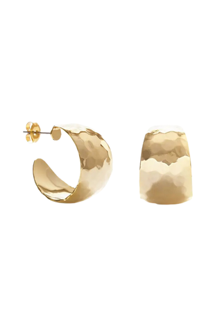Hammered Vintage Style Hoops - Yellow Gold
