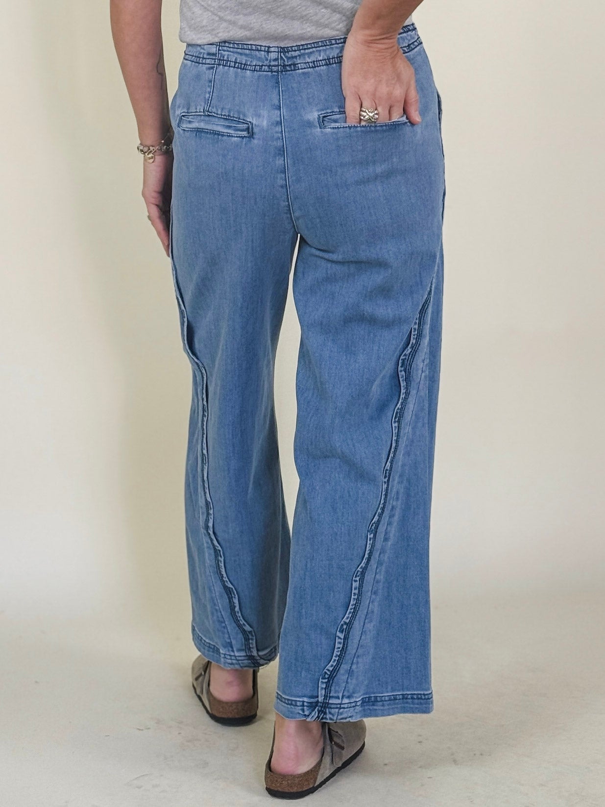 Santana Scalloped Edge Wide Leg Denim Pants