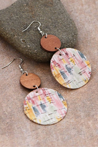 Multicolored Printed Cork Earrings - Watercolor