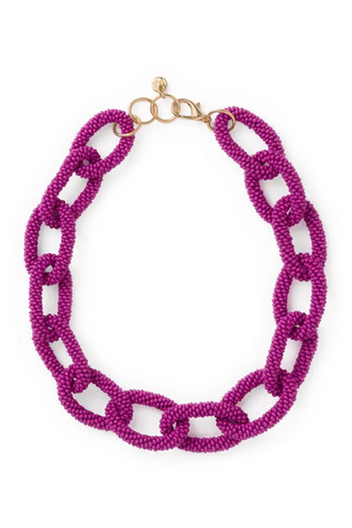 Jenna Chain Link Beaded Necklace - Magenta